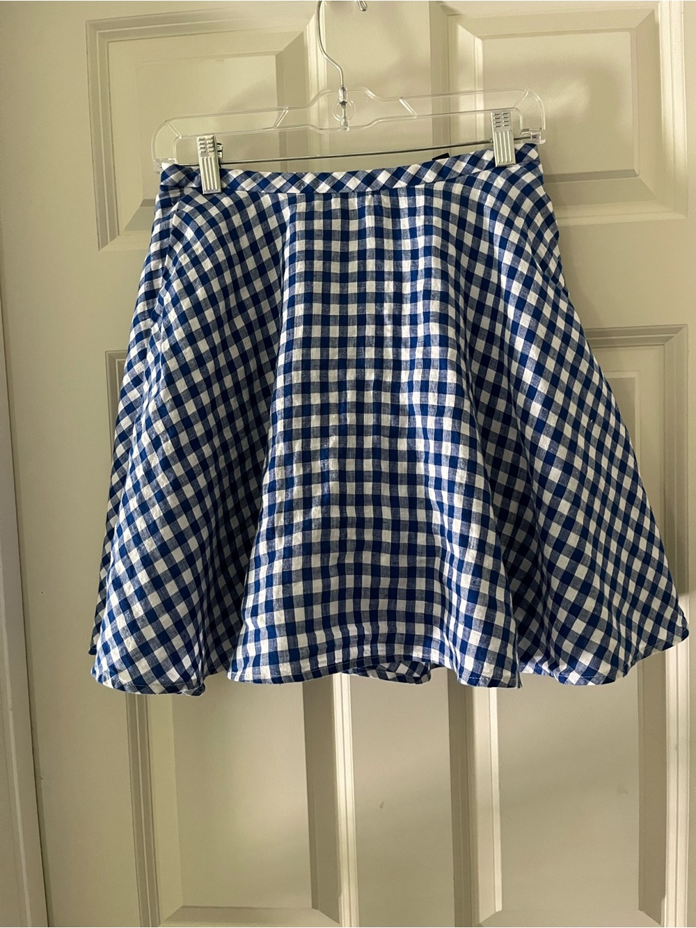 J. Crew blue & white gingham linen circle skirt, lined preppy summer size 0